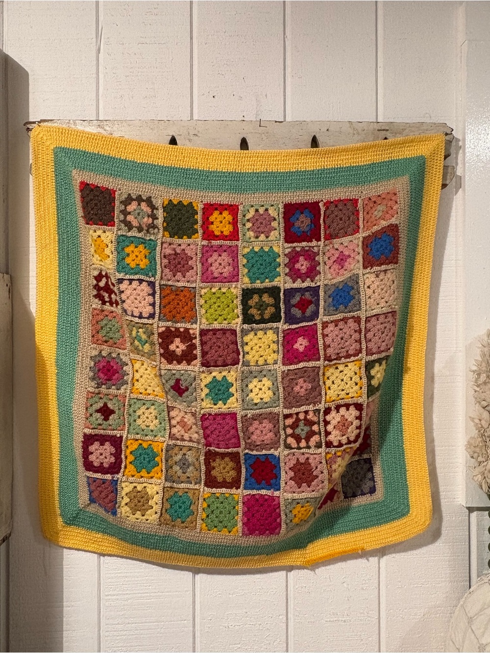 Vintage Afghan blanket Lap Blanket Multicolor 35x35 inches